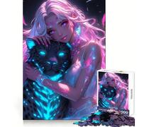 Rompecabezas Neon Girl con Pantera de 1000 Piezas para Adultos, Logic Boost Toy Family Bond Premium Edge Warm Surprise (50x75cm)