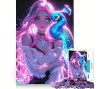 Rompecabezas Neon Girl con Pavo Real para Adolescentes, 1000 Piezas, Juguete Inteligente para Interiores, Borde Liso, colección de Arte (50x75cm)