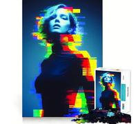 Rompecabezas Neon Glitch Core Art Retrato de una Mujer para Adultos 1000 Piezas Juego Mental Divertido y Relajante Bordes limpios Pieza de colección de Arte (50x75cm)