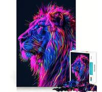 Rompecabezas Neon Glitch Lion de 1000 Piezas para Adultos Juguete para ejercitar la Mente, Ideal para Crear un vínculo afectivo Regalo Elegante (38x52cm)