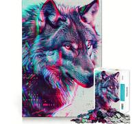 Rompecabezas Neon Glitch Wolf de 1000 Piezas para Adolescentes, Juguete de lógica, pasatiempo Tranquilo, Bordes Suaves, (38x52cm)