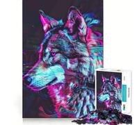 Rompecabezas Neon Glitch Wolf de 1000 Piezas para Adolescentes Rompecabezas Mental Diversión y Entretenimiento Arte para armar Objeto de colección (50x75cm)