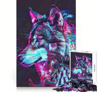 Rompecabezas Neon Glitch Wolf de 1000 Piezas para Adolescentes Rompecabezas Mental Diversión y Entretenimiento Arte para armar Objeto de colección (50x75cm)