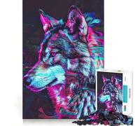 Rompecabezas Neon Glitch Wolf para Adolescentes, 1000 Piezas, Juguete de lógica, Relajante, Corte Suave, Regalo para Festivales (38x26cm)