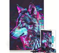 Rompecabezas Neon Glitch Wolf para Adolescentes, 1000 Piezas, Juguete de lógica, Relajante, Corte Suave, Regalo para Festivales (38x52cm)