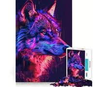 Rompecabezas Neon Glitch Wolf para Adultos, 1000 Piezas, Juguete de lógica Afilada, antiestrés, Arte de Corte preciso, Coleccionable (38x26cm)