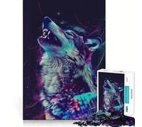 Rompecabezas Neon Glitch Wolf para Adultos de 1000 Piezas Juguete Inteligente para el Tiempo Libre Arte de Corte preciso Coleccionable (50x75cm)