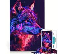 Rompecabezas Neon Glitch Wolf Teenager de 1000 Piezas, Juguete de lógica Mental, Alivio de la ansiedad, Corte Firme, Regalo de cumpleaños (50x75cm)