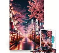 Rompecabezas Neon Glow of Sakura Street para Adolescentes, 1000 Piezas, Juguete de lógica sólida, diversión Relajante, Corte de precisión, Regalo conmovedor (38x52cm)