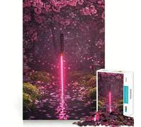 Rompecabezas Neon Katana en Jardín de Cerezos para Adultos, 1000 Piezas, Logic Boost Toy Group Joy Premium Edge, Sorpresa de Cumpleaños (50x75cm)
