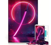Rompecabezas Neon Katana para Adultos, 1000 Piezas, Juguete de lógica Resistente, Juego Relajante, Borde Transparente, Regalo artístico (38x52cm)