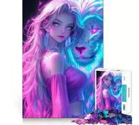 Rompecabezas Neon Lion Girl de 1000 Piezas para Adultos, Juguete para ejercitar la Mente, Divertido y Relajante, Pieza de Arte para armar (38x52cm)