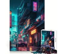 Rompecabezas Neon Lofi Cyberpunk de 1000 Piezas para Adultos Juguete para ejercitar la Mente Obra de Arte Relajante y Divertida (38x26cm)