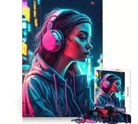 Rompecabezas Neon Lofi Cyberpunk de 1000 Piezas para Adultos Regalos para Mejorar la Memoria Ambiente Tranquilo y Relajado Diseño artístico con Bordes definidos (50x75cm)