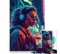 Rompecabezas Neon Lofi Cyberpunk para Adolescentes, 1000 Piezas, Recall Boost Gentle Leisure Clean Cut Santa Wish List (38x52cm)