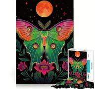 Rompecabezas Neon Luna Moth and Moon de 1000 Piezas para Adultos: Juguete para ejercitar la Mente, Divertido y Relajante, Pieza de Arte para armar (38x26cm)