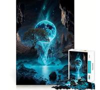 Rompecabezas Neon Moon Waterfall Oasis de 1000 Piezas para Adultos: Mejora la Memoria, Proporciona Momentos de Paz, Bordes Finos y es un Regalo Ideal para Pedir un Deseo a Santa Claus (38x52cm)