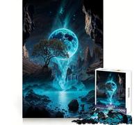 Rompecabezas Neon Moon Waterfall Oasis de 1000 Piezas para Adultos: Mejora la Memoria, Proporciona Momentos de Paz, Bordes Finos y es un Regalo Ideal para Pedir un Deseo a Santa Claus (38x52cm)
