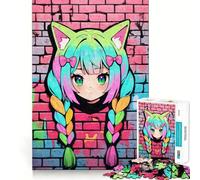 Rompecabezas Neon Nekomimi Graffiti de 1000 Piezas para Adultos Fortalece la Memoria, relájate y Disfruta del Tiempo Libre Regalo de cumpleaños (50x75cm)