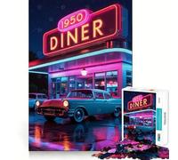 Rompecabezas Neon Night Diner de 1000 Piezas para Adolescentes, Juguete antiestrés, Bordes precisos, (38x52cm)