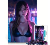 Rompecabezas Neon Night Girl de 1000 Piezas para Adultos, Juguete Logic Boost Family Bond Premium Edge Warm Surprise (38x52cm)