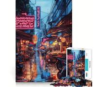 Rompecabezas Neon Night Market de 1000 Piezas para Adolescentes, Juguete de lógica, pasatiempo Tranquilo, Bordes Suaves, (38x26cm)