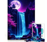 Rompecabezas Neon Night Waterfall Art de 1000 Piezas para Adolescentes, Juguete para ejercitar la Mente, Actividad en casa, Lista de Deseos de Santa Claus con Bordes precisos (38x52cm)
