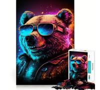 Rompecabezas Neon Nights Bear de 1000 Piezas para Adultos: Juguete para ejercitar la Mente, diseño Divertido y silencioso, Regalo Original (50x75cm)
