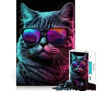 Rompecabezas Neon Nights Cat de 1000 Piezas para Adultos Mejora la Memoria Momento de Paz Bordes Finos Regalo Ideal para Pedir un Deseo a Santa Claus (50x75cm)