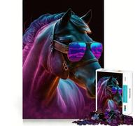 Rompecabezas Neon Nights Horse de 1000 Piezas para Adolescentes, Juguete para ejercitar la Mente, Actividad en casa, Bordes precisos, Lista de Deseos de Santa Claus (38x26cm)