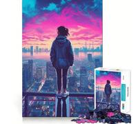 Rompecabezas Neon Nostalgia Vibes de 1000 Piezas para Adultos Regalos para Mejorar la Memoria Ambiente Tranquilo y Relajado Diseño artístico con Bordes definidos (38x52cm)