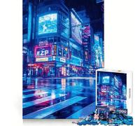 Rompecabezas Neon Rain Cityscape de 1000 Piezas para Adolescentes, Juguete antiestrés, Bordes precisos, (50x75cm)