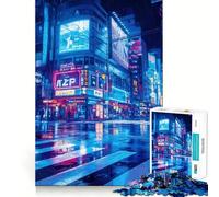 Rompecabezas Neon Rain Cityscape para Adultos, 1000 Piezas, Juego Mental, diversión Relajante, Bordes limpios, Pieza de colección de Arte (38x26cm)