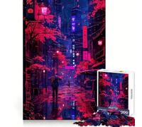 Rompecabezas Neon Rain en Japón de 1000 Piezas para Adolescentes Juguete para desarrollar la lógica Pasatiempo Tranquilo Bordes Suaves (38x52cm)