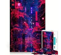 Rompecabezas Neon Rain en Japón de 1000 Piezas para Adolescentes Juguete para desarrollar la lógica Pasatiempo Tranquilo Bordes Suaves (38x52cm)