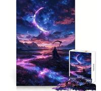Rompecabezas Neon River Grim Reaper de 1000 Piezas para Adultos, Juguete para ejercitar la Mente, Divertido y fácil de armar, Fiestas (50x75cm)