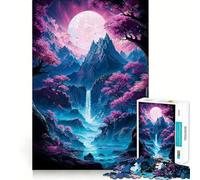 Rompecabezas Neon Sakura Mountain Falls de 1000 Piezas para Adultos Juguete de lógica Resistente, antiestrés, Bordes Transparentes, Regalo Original (50x75cm)