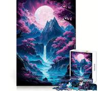 Rompecabezas Neon Sakura Mountain Falls de 1000 Piezas para Adultos Juguete de lógica Resistente, antiestrés, Bordes Transparentes, Regalo Original (50x75cm)