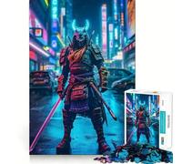 Rompecabezas Neon Samurai en Tokio de 1000 Piezas para Adultos, Juguete para ejercitar la Mente, Arte Relajante, Regalo para Festivales (38x26cm)