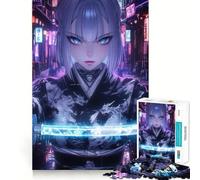 Rompecabezas Neon Samurai in The Street de 1000 Piezas para Adolescentes Ideal para Relajarse y Jugar Un Regalo Encantador (38x26cm)
