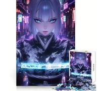 Rompecabezas Neon Samurai in The Street de 1000 Piezas para Adultos, Logic Boost Toy Family Bond Premium Edge Warm Surprise (50x75cm)