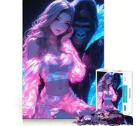 Rompecabezas Neon Sexy Girl Gorilla para Adultos, 1000 Piezas, Juego Mental, diversión Relajante, Bordes limpios, Pieza de colección de Arte (50x75cm)
