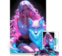 Rompecabezas Neon Seyx Girl Fox Glow de 1000 Piezas para Adultos, Juguete de lógica, vínculo Familiar, Borde Premium, Sorpresa cálida (38x26cm)