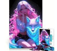 Rompecabezas Neon Seyx Girl Fox Glow de 1000 Piezas para Adultos, Juguete para ejercitar la Mente, Divertido y fácil de armar, Fiestas (50x75cm)