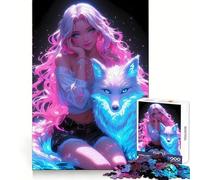 Rompecabezas Neon Seyx Girl Fox Glow de 1000 Piezas para Adultos, Juguete para ejercitar la Mente, Divertido y fácil de armar, Fiestas (50x75cm)