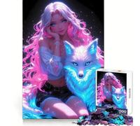 Rompecabezas Neon Seyx Girl Fox Glow de 1000 Piezas para Adultos y Adolescentes Desarrolla la Capacidad Cerebral Diseño Elegante y práctico Regalo Ideal (38x52cm)