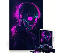 Rompecabezas Neon Skull Girl de 1000 Piezas para Adolescentes, Juguete para ejercitar la Mente, Tiempo en Familia, Arte, ensamblaje, Regalo Creativo (38x52cm)