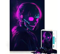 Rompecabezas Neon Skull Girl de 1000 Piezas para Adolescentes, Juguete para ejercitar la Mente, Tiempo en Familia, Arte, ensamblaje, Regalo Creativo (38x52cm)