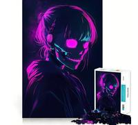 Rompecabezas Neon Skull Girl para Adultos, 1000 Piezas, Juego Mental, diversión Relajante, Bordes limpios, Pieza de colección de Arte (38x26cm)