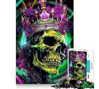 Rompecabezas Neon Skull King de 1000 Piezas para Adultos, Juguete para ejercitar la Mente, Divertido y fácil de armar, Fiestas (38x52cm)